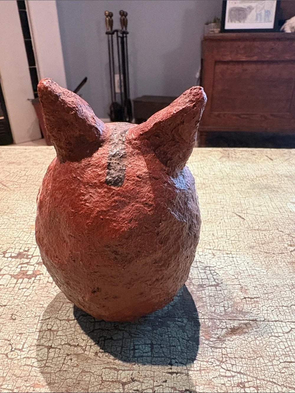Primitive Folk Art Cat Figurine Hand Painted Papier Mache Rustic Whimsical